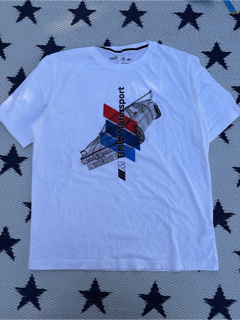 Puma White Short Sleeve T-Shirt with Red and Blue BMW Motorsport Graphic